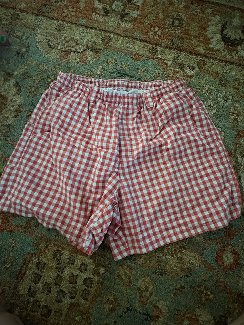 Columbia Red and White Gingham Swim Trunks
